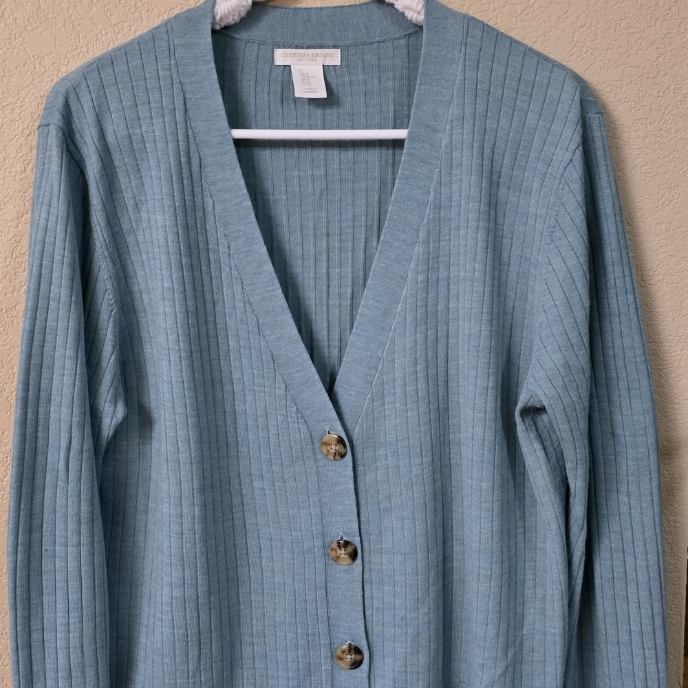 Christopher & Banks Seafoam Ribbed Button-Front Cardigan